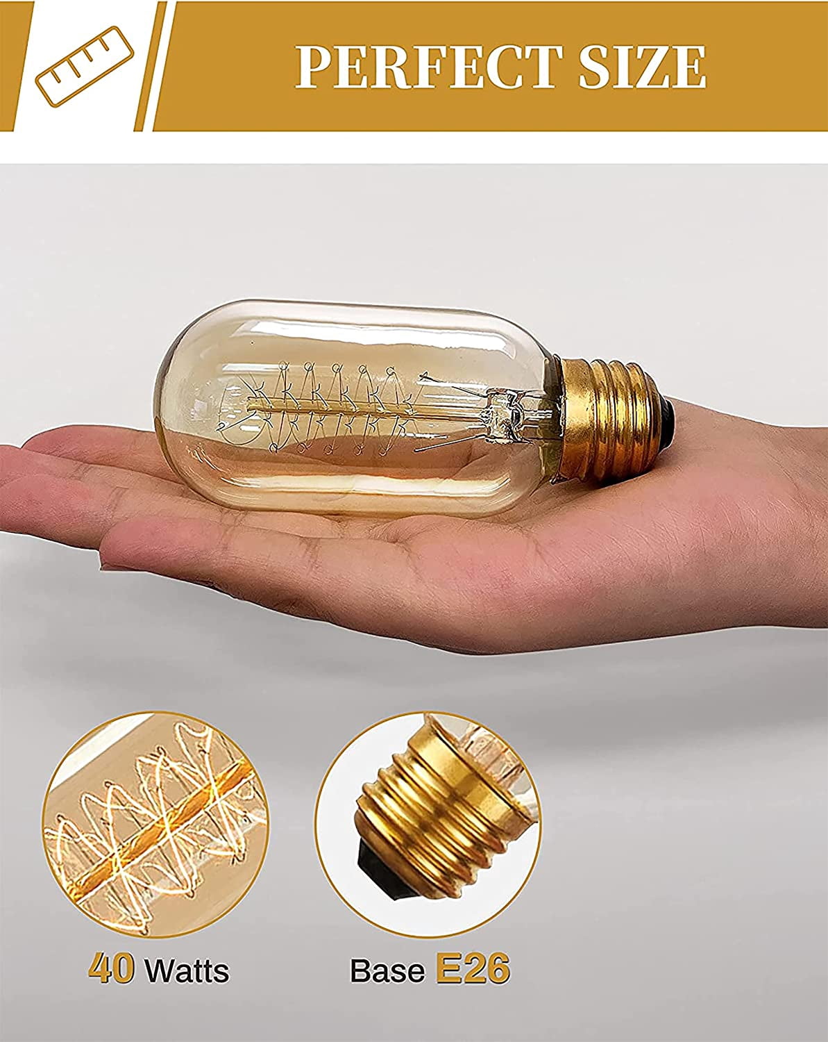 Edison Bulbs, Vintage Edison Light Bulbs 40 Watt, T45, 110-130 Volts/220-240Volts, E27/E26/B22 Base Incandescent Dimmable Decorative Antique Filament Light Bulbs, Amber Glass, Warm White, 4 Pack