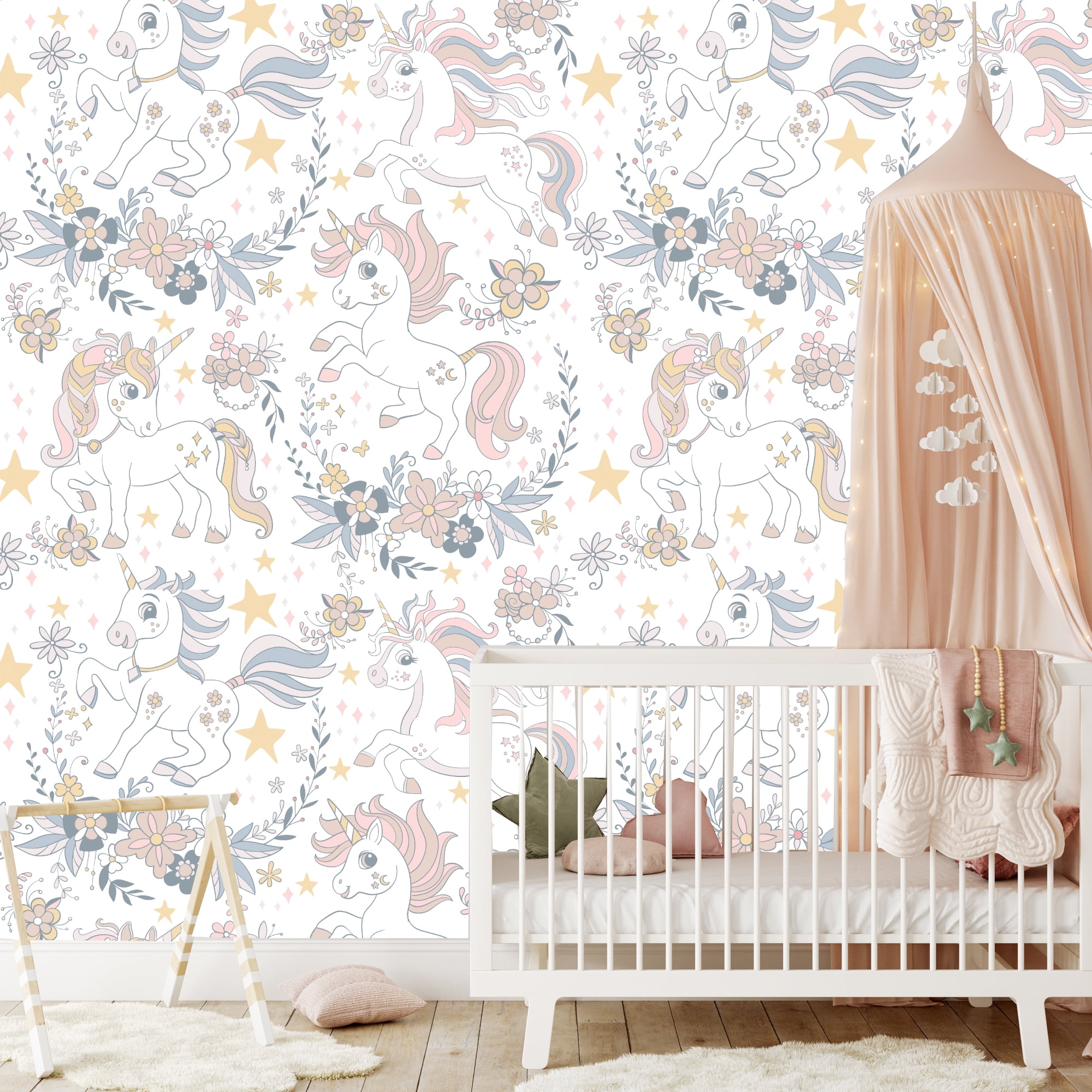MuralsPrint Baby Room Unicorns Peel and Stick Wallpaper, Ecofriendly