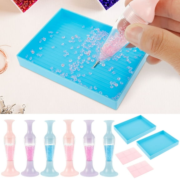 6 Pcs Diamond Art Pens with Diamonds Flower Pot Shape Point Drill Pen Comfort Grip Diamond Art Drill Pens Versatile Diamond Art Painting Pen for Nail Art Crafts Making