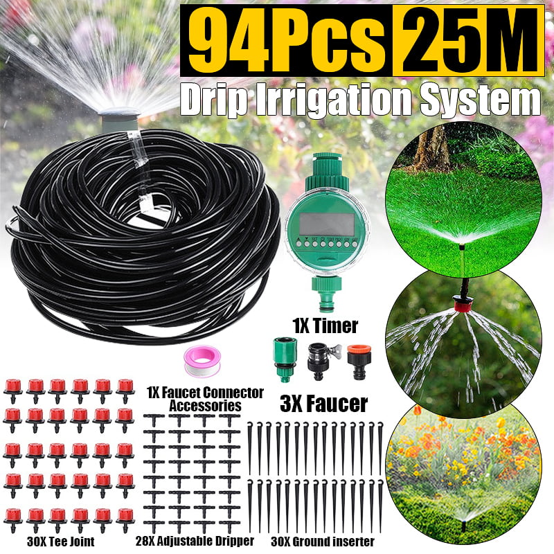 DIY 25m Dripper Plant Self Watering Garden Hose Micro Drip Irrigation System Kit