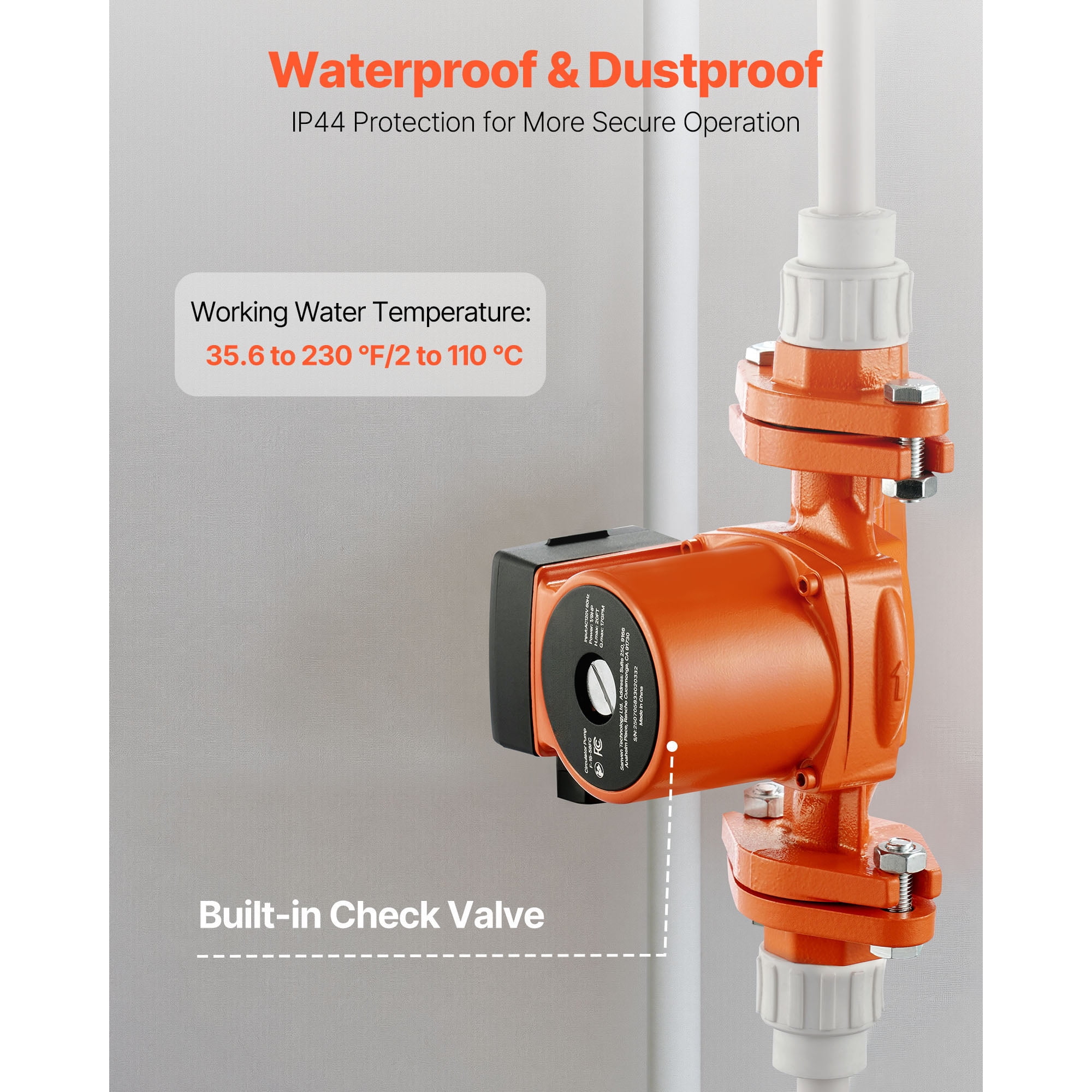 KFFKFF Cast Iron Circulator Pump, 17 GPM, AC 120V, 20 ft Hot Water Recirculation Pump, 1-Inch Flange Connection, 3-Speed Settings, Low-Noise Design, Ideal for Residential Water Heating Systems