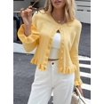 thumbnail image 5 of Womens Button Down Cardigan Sweaters Light-Weight Long Sleeve Crew Neck Summer Knit Open Front Tops Yellow M, 5 of 7