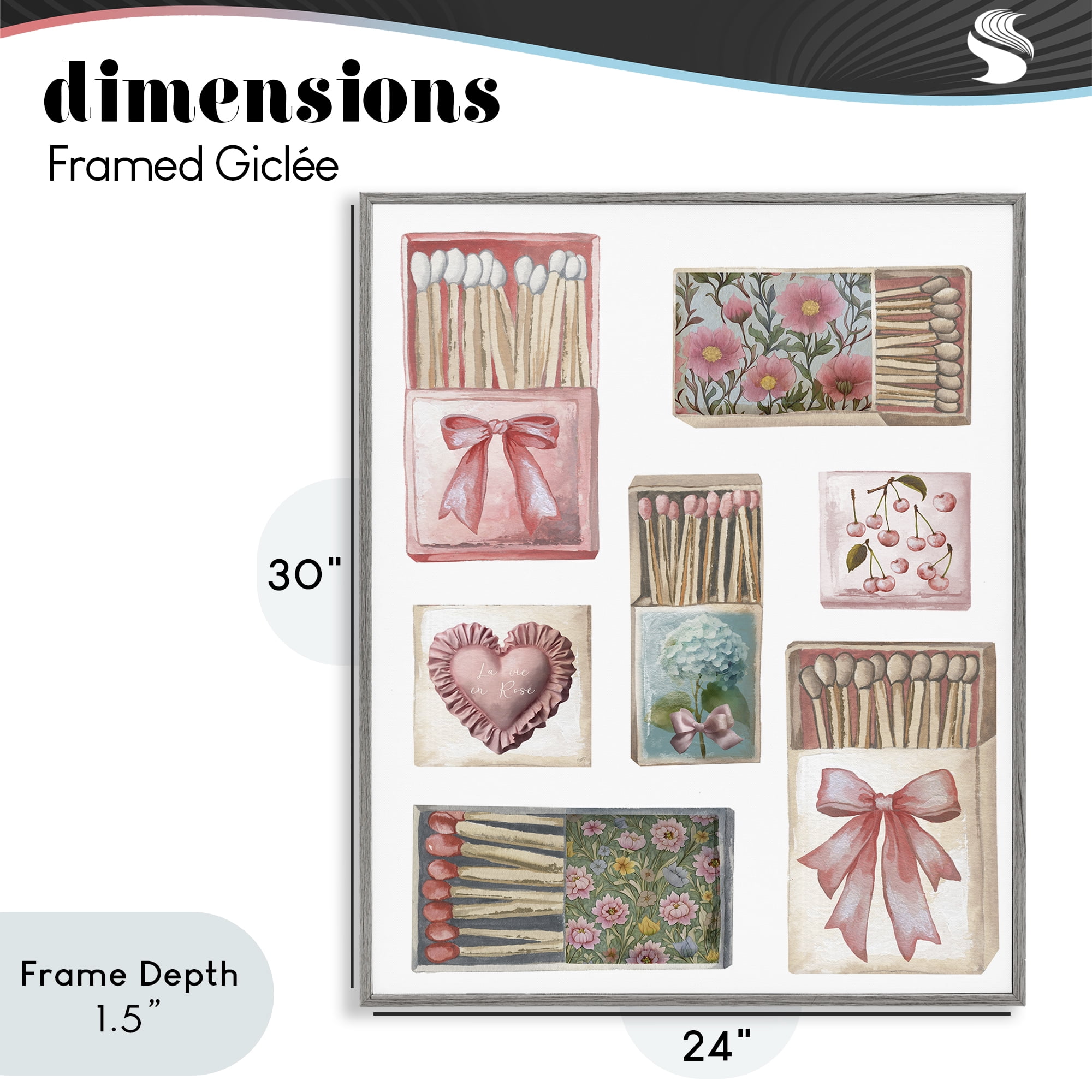 Stupell Industries Vintage Feminine Matchbooks Gray Framed Giclee Art, design by Elizabeth Medley