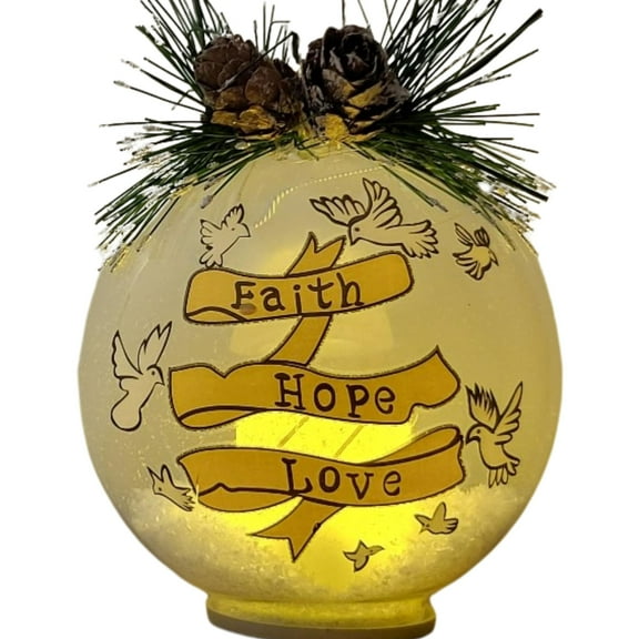Faith Hope and Love Ornament – Hanging Glass Ball Christmas Ornament with LED Votive Candle and Glitter inside - Glass Christmas Ornament - 1918