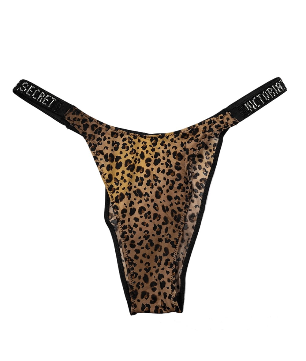 Victoria's Secret Very Sexy Bombshell Shine Brazilian Panty Rhinestone  Strap Leopard Print Size X-Large NWT