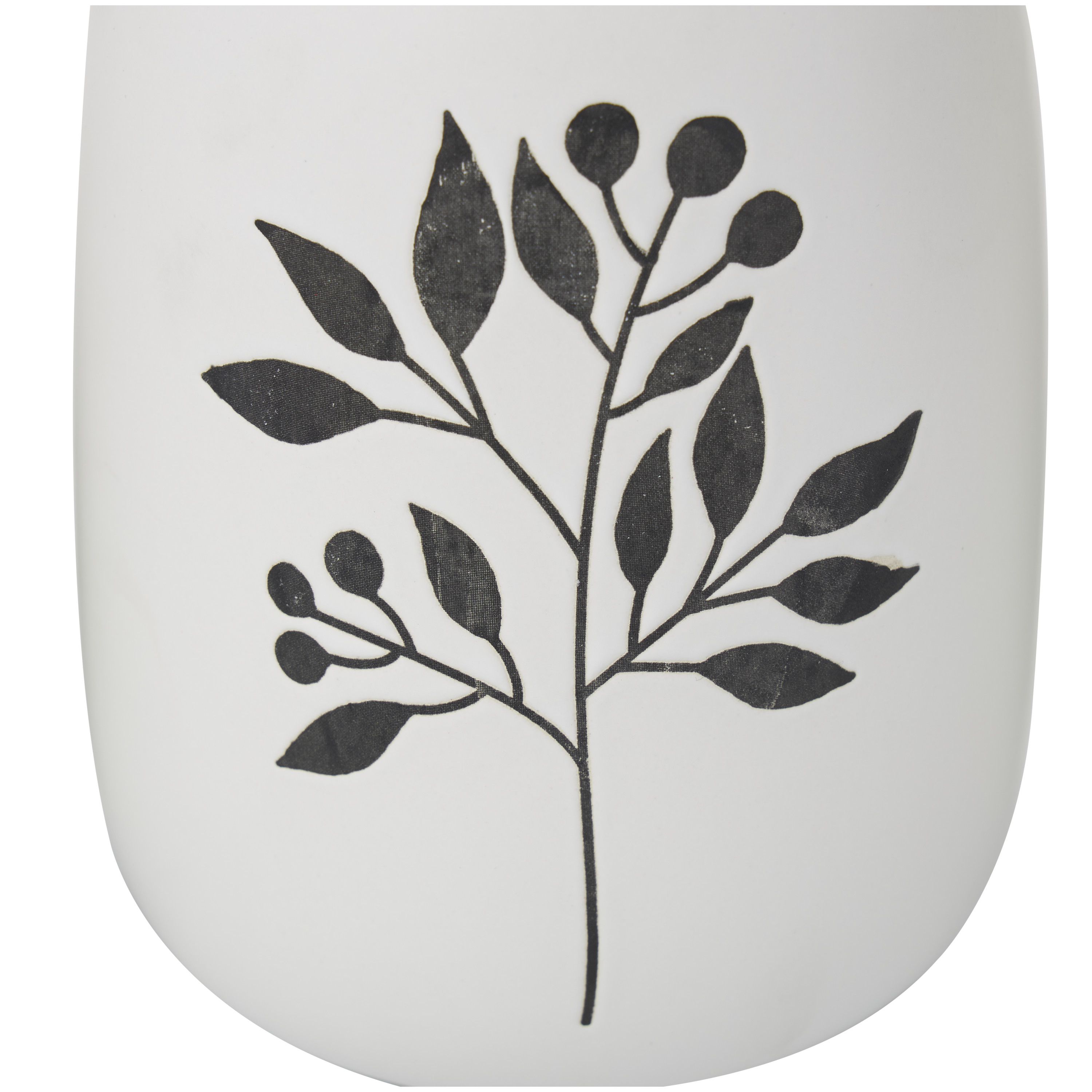 DecMode 10", 7", 6"H White Ceramic Vase with Black Leaf and Berry Prints, Set of 3