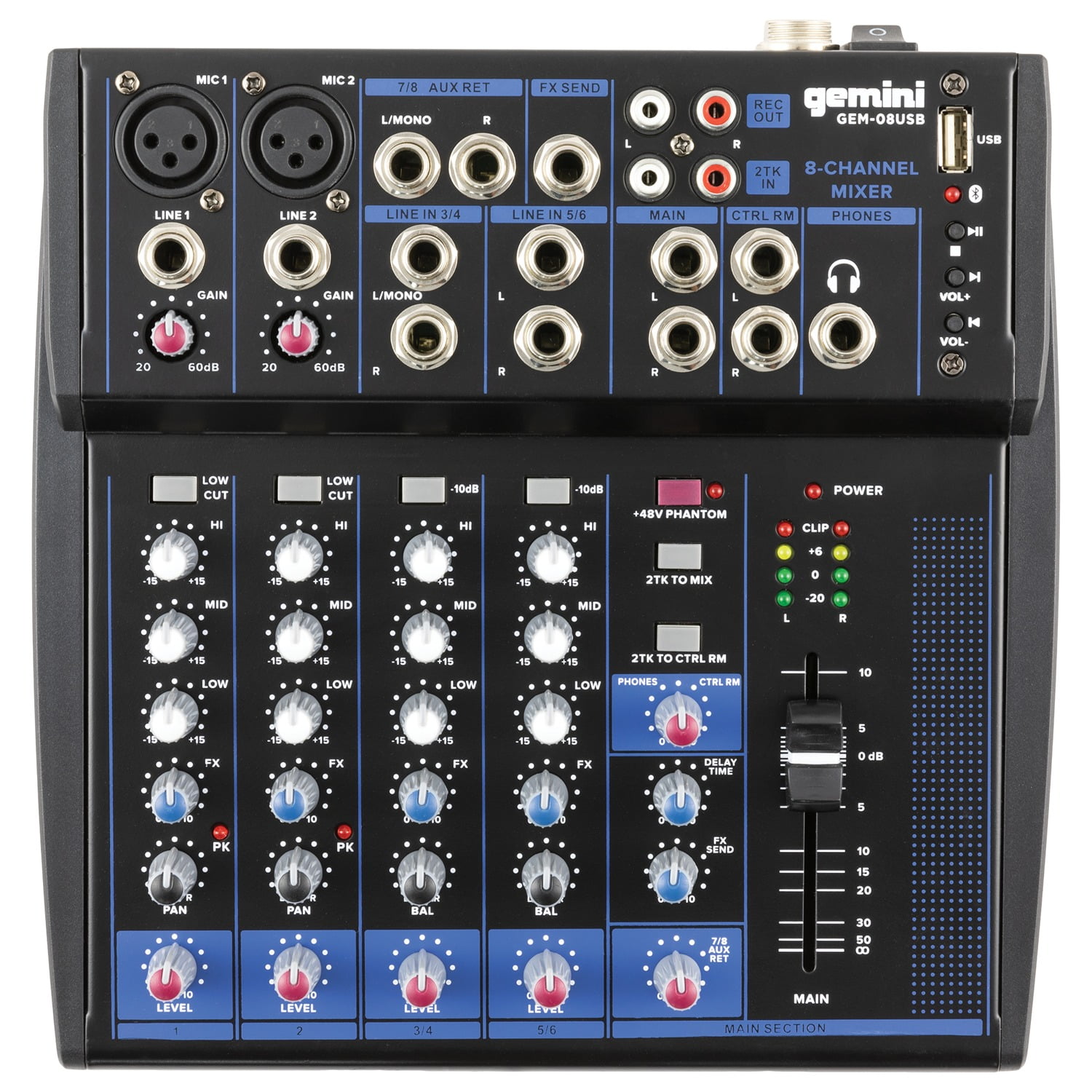Gemini Compact Bluetooth Audio Mixer (GEM-08USB, 8 Channels) & DJX-500 Over-Ear Professional DJ Headphones, Black and Silver & GMU-M100 UHF Single Wireless Microphone System, 843631170915