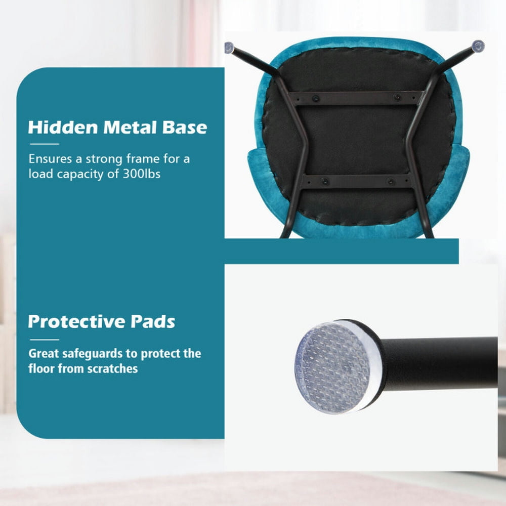 Demi Bonn Set of 2 Upholstered Velvet Dining Chair with Metal Base for Living Room, Teal