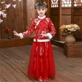thumbnail image 2 of Otqutp Girls Chinese Traditional Dress Set Embroidered Lined Warm Collared Coat & Skirt Retro New Year Outfits Kids 𝗧ang Suit, 2 of 3