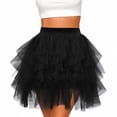 thumbnail image 2 of Felirenzacia Tulle Skirts for Women Mini Fairy Skirt Tutu A-Line Mesh Layered High Elastic Waist Skirts, Black,XL, 2 of 5