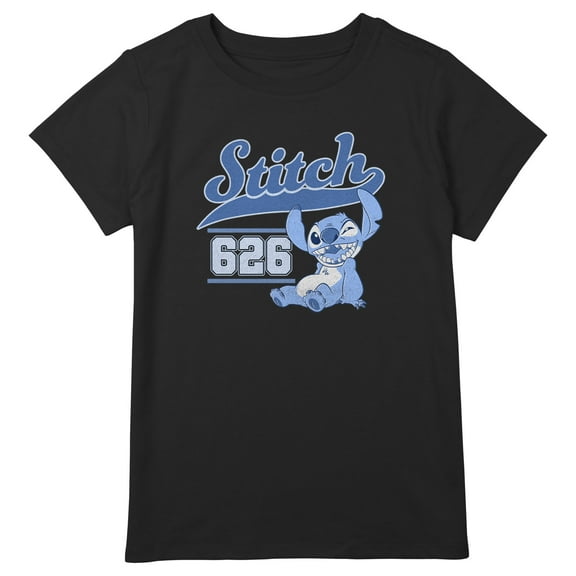 Girl's Lilo & Stitch White Collegiate 626 Graphic Tee Black Medium Plus