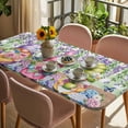 thumbnail image 3 of Blue Purple Gnomes Table Cloths for 3 Foot Rectangle Tables, Spring Hydrangea Flower Leaf Green Plaid Patio Waterproof Elastic Fitted Tablecloths, Washable Rectangular Table Cover for Camping, 3 of 8