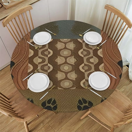 HAOXIT Retro Rustic Style Deer Bear Tablecloth Home Decor Classic Fashion Leaf Tree Country Style Farmhouse Waterproof Oil-Proof Spill-Proof Durable Round Tablecloth 31-35
