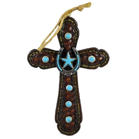 - Pine Ridge Ornament Cross Turquoise Star Centerpiece Religious Rustic Hanging Home Decor - Rustic Religious Christian Decorative Wall Cross - Vintage Inspired Christmas Decor (4