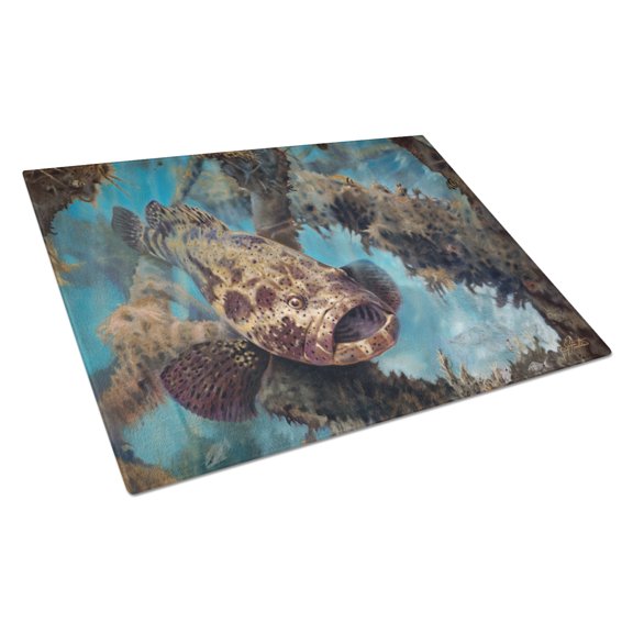 Caroline's Treasures JMA2003LCB Golden Goliath Grouper Glass Cutting Board Large, 12H x 16W, multicolor