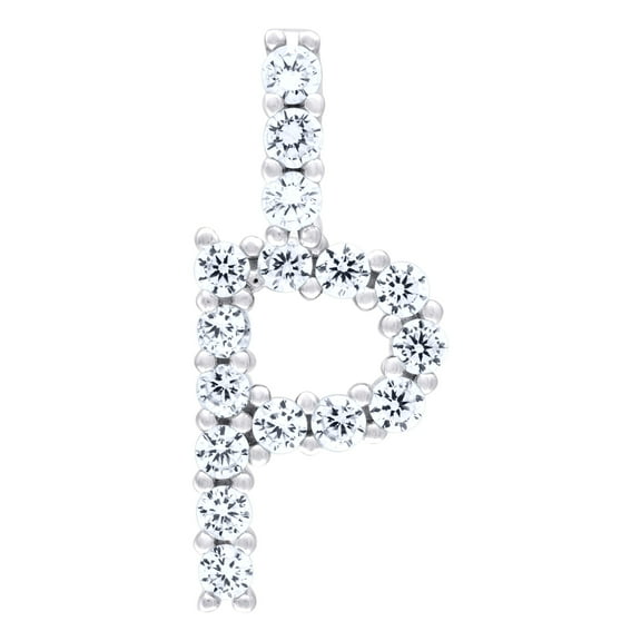 925 Sterling Silver Unisex Cz Initial Alphabet P Charm Pendant for Men Women