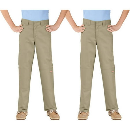 Dickies Boys School Uniforms Double-Knee Twill Wrinkle Resistant Pants, 2-Pack Value Bundle