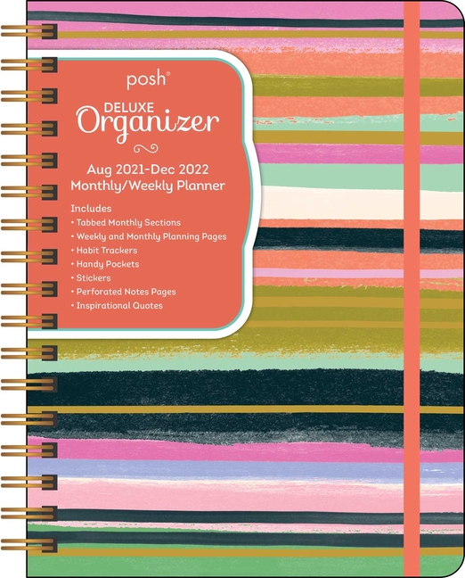 Posh Deluxe Organizer 17 Month 2021 2022 Monthly Weekly Planner Calendar Brushstroke Stripe