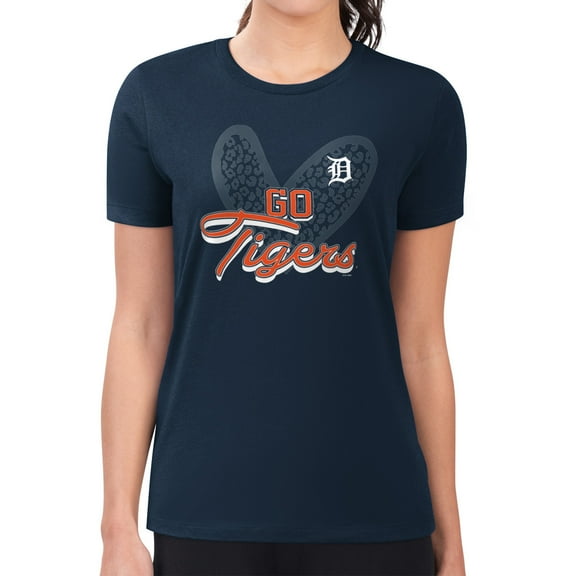 Women's G-III 4Her by Carl Banks Navy Detroit Tigers Super-Slim Fit Lightweight Leopard Heart T-Shirt