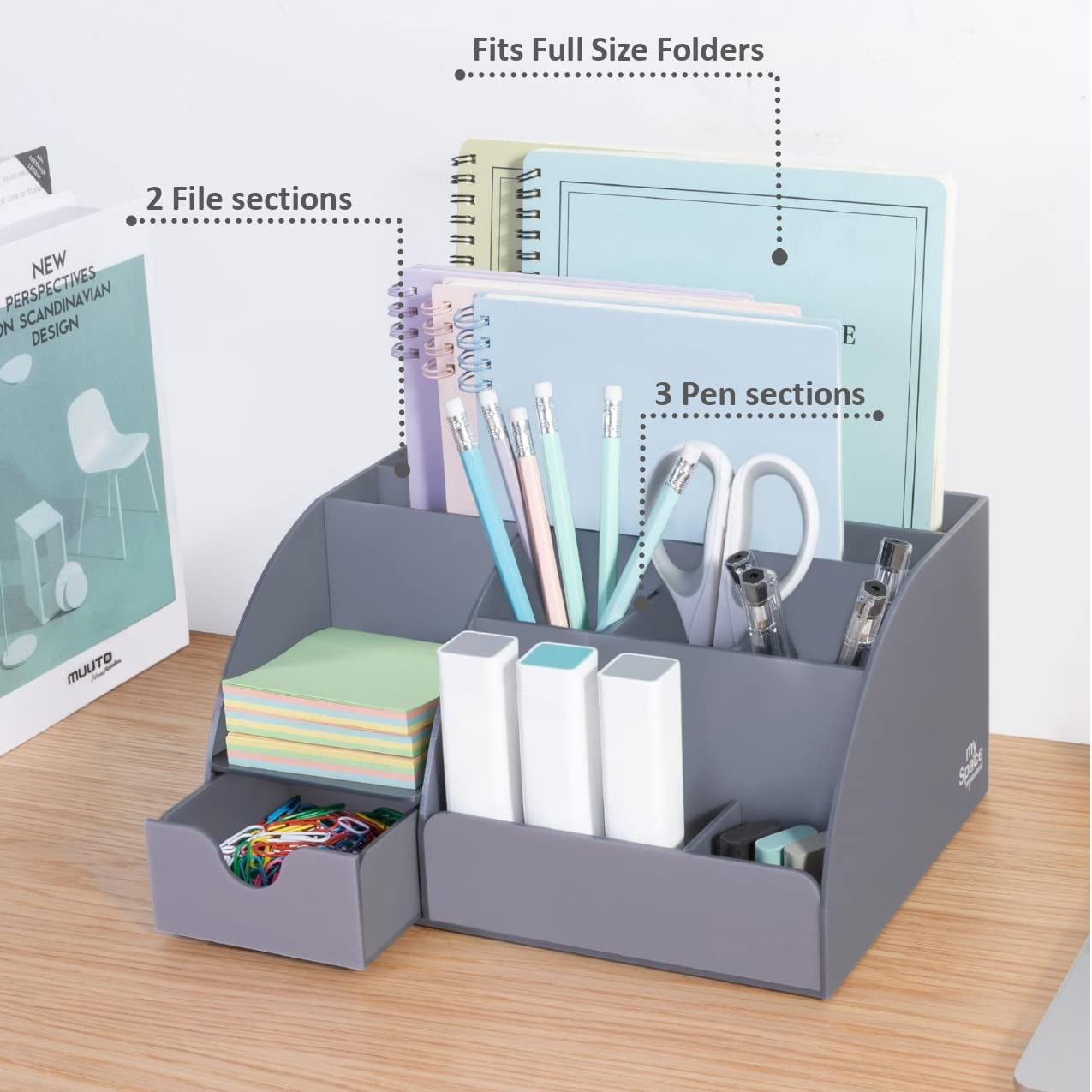 Grey Desk Organizer  9 Compartments Office Supplies And Accessories Decor Desktop (gray)