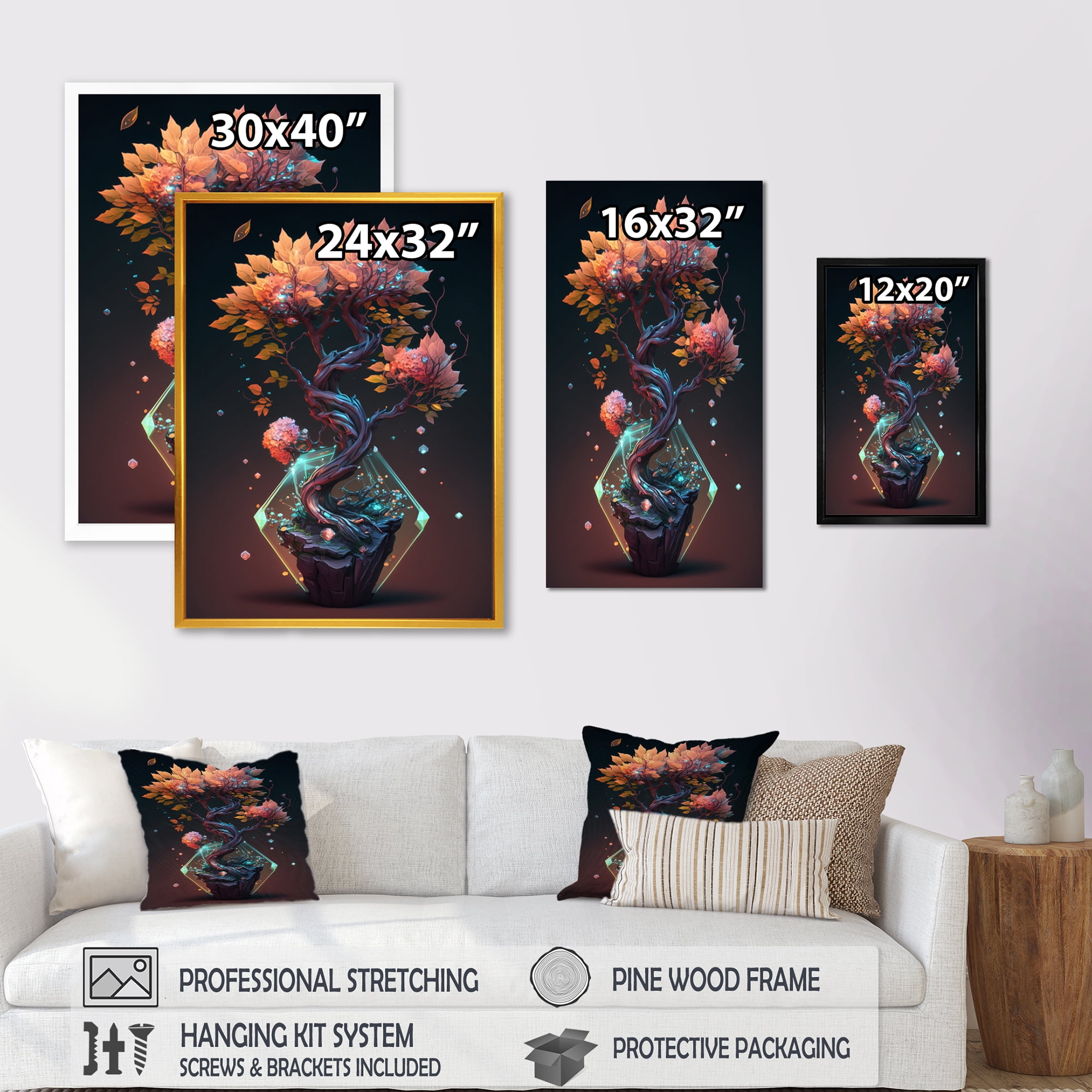 Designart Hexagon Bonsai Tree III Canvas Wall Art