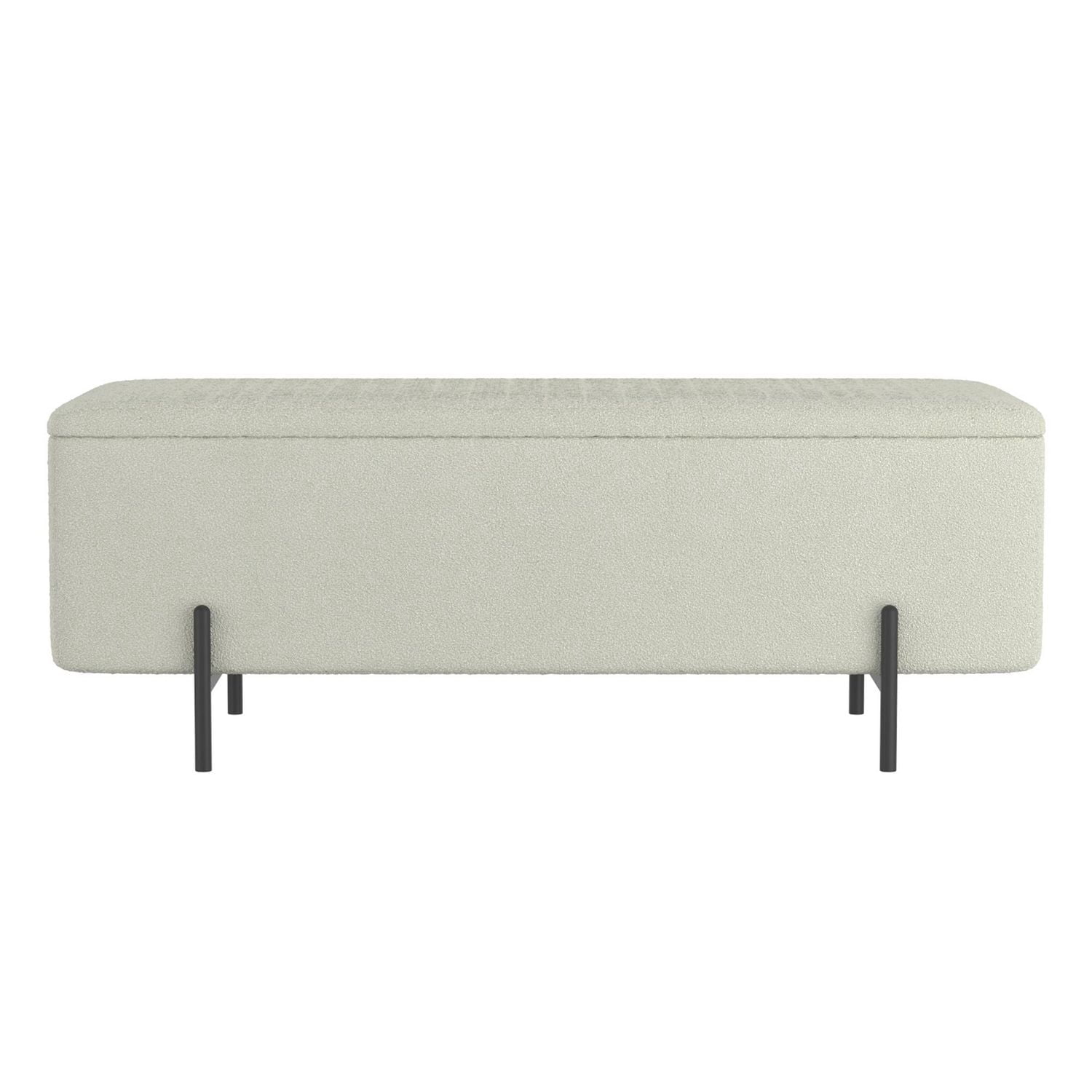 Modern Fabric & Metal Storage Ottoman Bench - White & Black