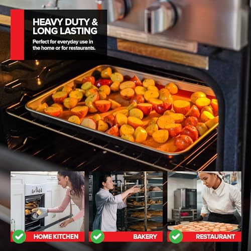 13x18 Aluminum Baking Sheet Pan (2 Pack), Commercial Half Size Rimmed Baking Pans for Oven, Freezer, & Bun Racks, Heavy Duty Baking Sheet Cake Pan, Extra Large Cookie Sheets for Baking & Cooking