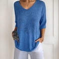 thumbnail image 2 of XAOFW Women's Sweater Solid Color 3/4 Sleeve V Neck Sweaters Everyday Wear Slim Fit Knitted Pullover Club Party Trendy Comfortable Knitting Top, 2 of 5