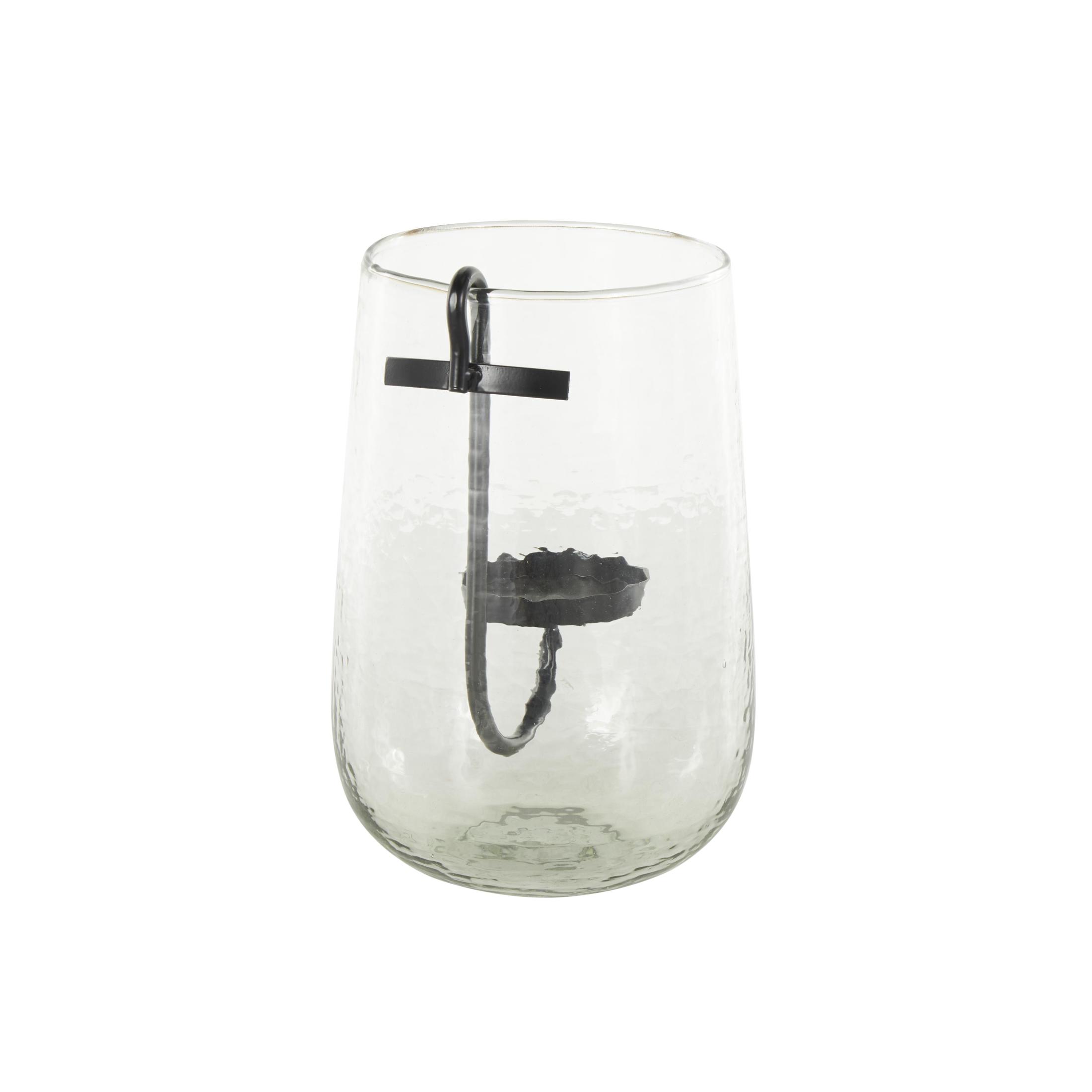 DecMode Glass Candle Holder with Black Metal Accents