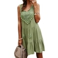 thumbnail image 5 of Women Crochet Splicing Fringed Pleated Sleeveless Mini Dress, 5 of 7