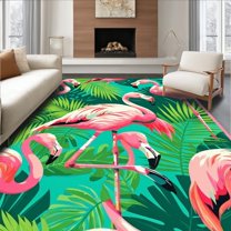 Flatwoven High Traffic Area Rug, Whimsical Tropical Vibes Home Accent, Non Slip, Stain Resistant, Washable Area Rugs for Living Room, Bedroom(Pink, 6X9)