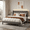 Dark Grey, variant on Lahking Upholstered Queen Size Bed Frame with LED Lights and Wingback Diamond Tufted Headboard, Modern Platform Bed with Wood Slats, Beige