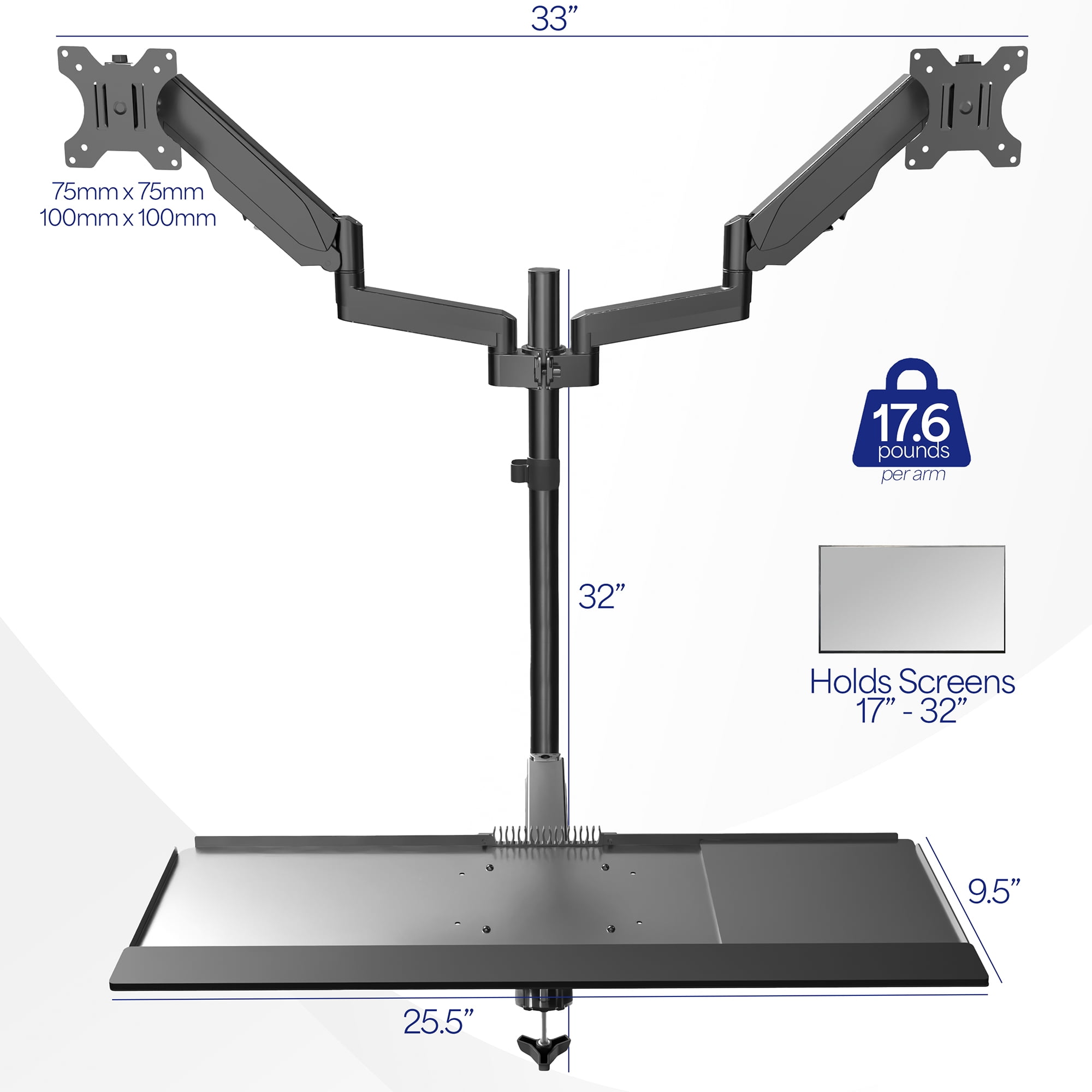 VIVO Black Dual Monitor Sit-Stand Desk Mount | Holds 2 Screens 17" to 32"