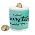 thumbnail image 1 of Adventure Piggy Bank, Monochrome Simplistic Lettering on a Abstract Pale Blue Backdrop, Ceramic Coin Bank Money Box for Cash Saving, 3.6" X 3.2", Charcoal Grey and Turquoise, by Ambesonne, 1 of 4