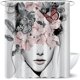 thumbnail image 2 of Cortina de ducha floral para mujer, cortina de ducha estética, flor rosa, mariposa, bosquejo, cortina de baño, tela blanca, impermeable, decoración de baño Curt, 2 of 5