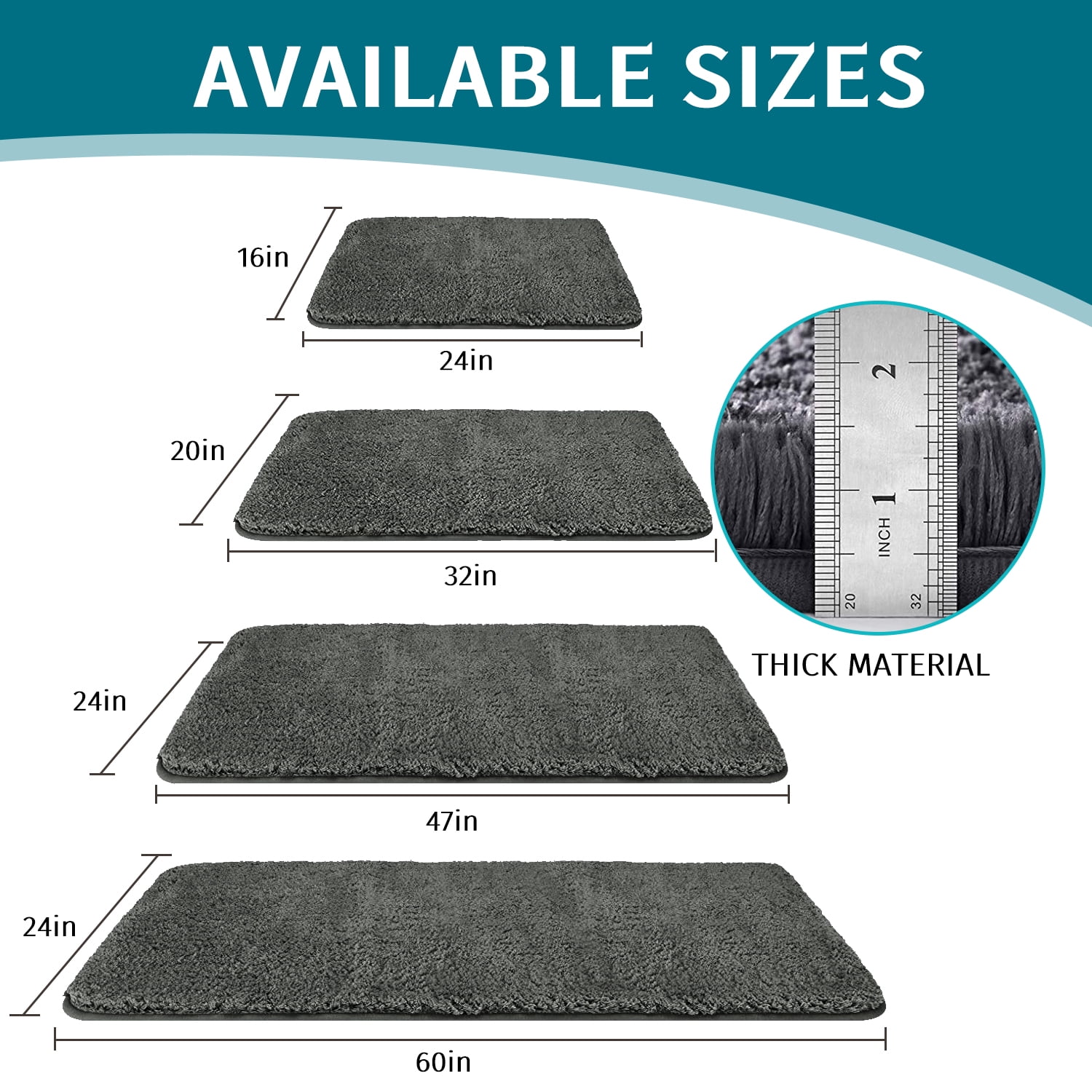 Bathroom Rugs Non Slip, Large Bath Rugs for Bathroom Decor, Bathroom Shower Floor Mat, Machine Washable Bath Rug Runner, 24"X47", Grey