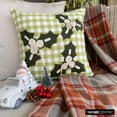 thumbnail image 5 of Holiday Decorative Throw Pillow cover, 16"x16" Green Cotton Cushion Cover, Country & Farmhouse Checkered Christmas Decor Pillow Cover For Sofa Couch, Hotels, living Room, Bed Room - Mistle Bliss, 5 of 8