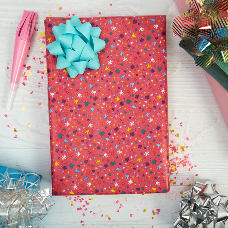 Way to Celebrate! Pink, Yellow, Blue & White Stars Value Gift Wrap - 1 Each