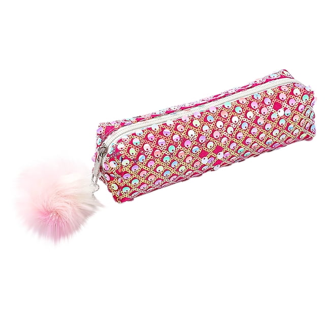 Estuche para lápices VALSEEL con purpurina y tiza, estuche brillante para lápices, estuche para lápices con lentejuelas para estudiantes, estuche para cosméticos, útiles escolares