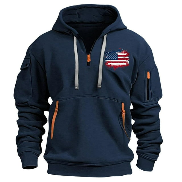 JMYHOAM Hoodies for Men Men's Spring and Fall Printed Hooded Sweatshirt Zipper Multi-Pocket Pullover Sweatshirt