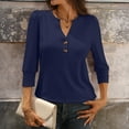 thumbnail image 5 of 3/4 Length Sleeve Womens Tops with Button Cuffs Dressy Casual V Neck Summer Outfits Early Fall Fashion Clothes 2025 Navy 2XL, 5 of 8