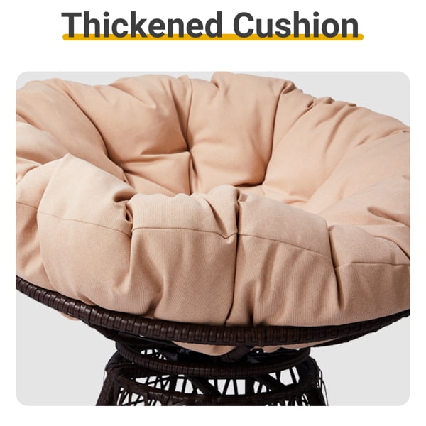 38" Ergonomic Swivel Wicker Papasan Chair with Thick Tufted Cushions, 360 Degree Rotatable Chairs for Living Room Bedroom Reading Room, Beige Cushion