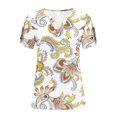 thumbnail image 5 of pimelu Womens Tops Summer Tops Plus Size Petal Sleeve Vintage Western Graphics Blouses Summer Casual Ethnic Style Print Tee Tops Girls V-Neck Short Sleeve Tunic Top, 5 of 6