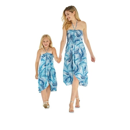 

Matching Hawaiian Luau Mother Daughter Halter Dress in Tropical Patterns