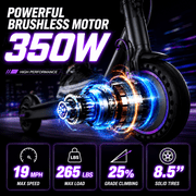 350W Foldable Electric Scooter for Adults, 8.5 Solid Tire 19mph , 15- Miles Range, Lightweight Commuting E Scooter with APP Control,UL2272 Certified