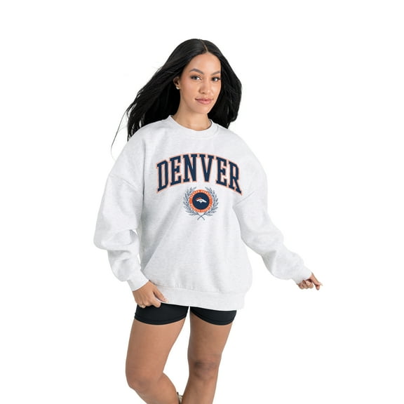 Women's Gameday Couture Ash Denver Broncos Traditional Logo Oversized Premium Fleece Pullover Sweatshirt