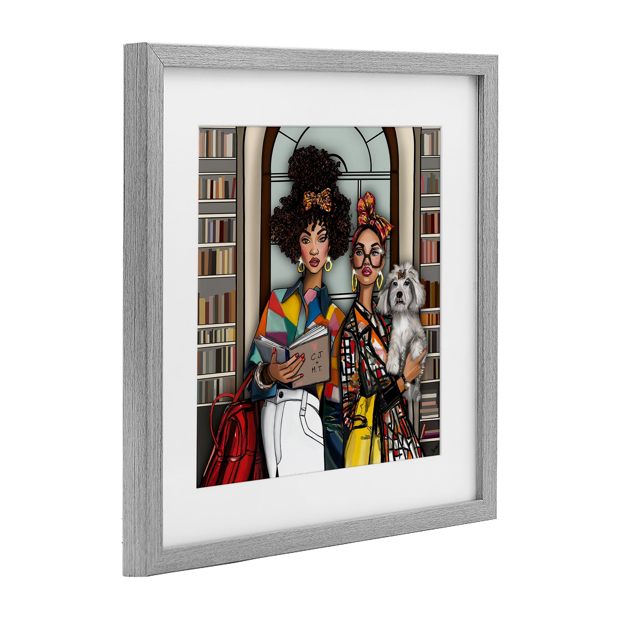 Stupell Industries Bookish Girls at Library Gray Framed Print Under Glass, design by Tara Boone