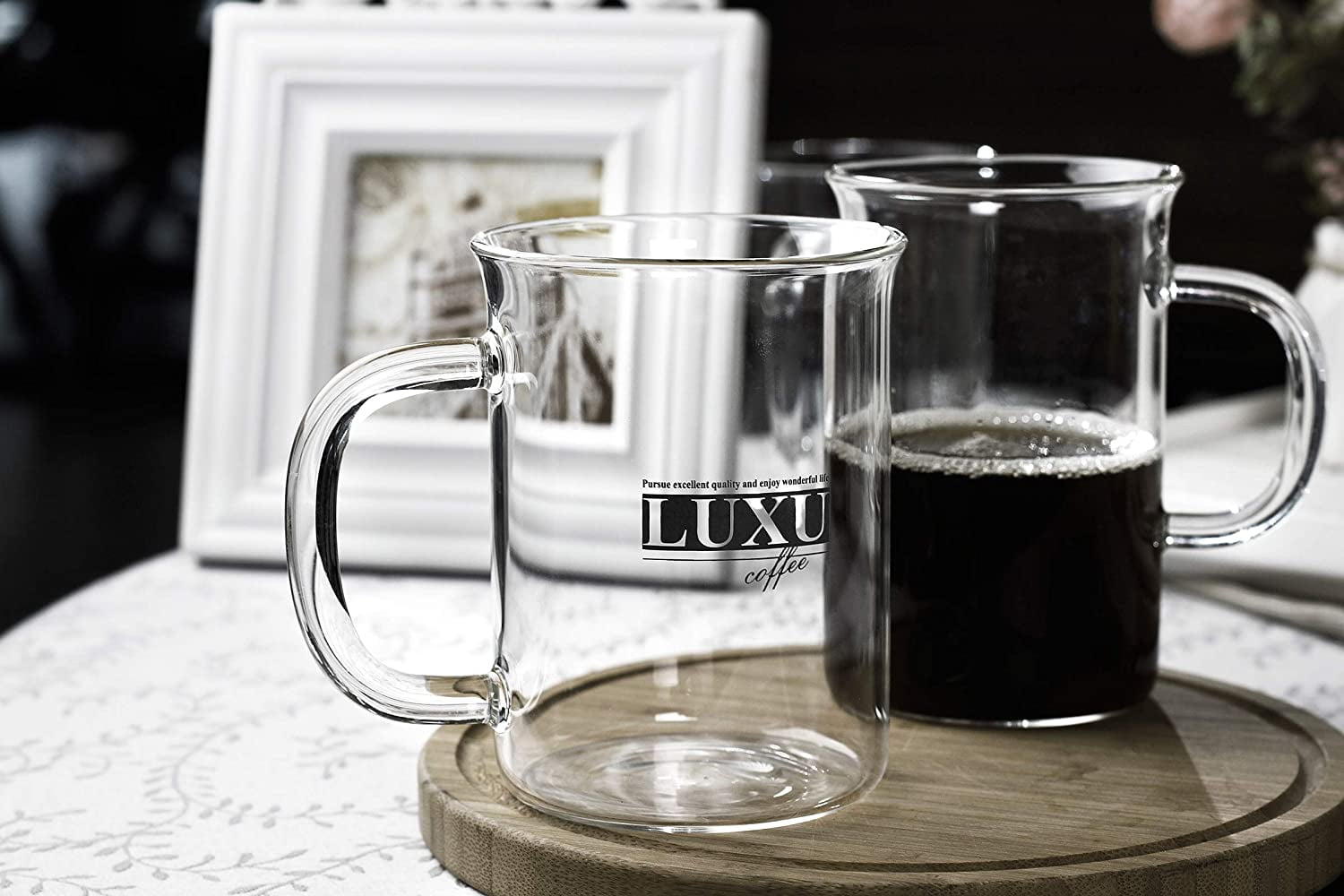 LUXU Glass Coffee Mugs 16 oz,Set of 2 Large Glass Coffee Cups Clear Tea  Cups,Iced Coffee Glasses,Lea…See more LUXU Glass Coffee Mugs 16 oz,Set of 2
