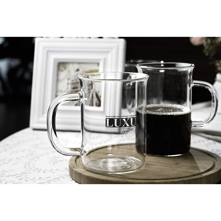 LUXU Glass Coffee Tea Cups Set of 2,Clear Coffee Mugs