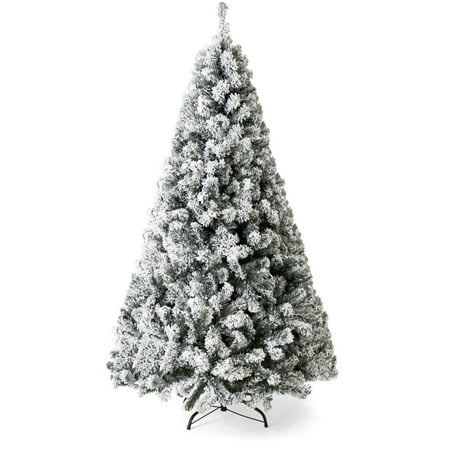 Christmas Trees Best Choice Products 7.5ft Snow Flocked Hinged Artificial Christmas Pine Tree Holiday Decor with Metal Stand, Green ()